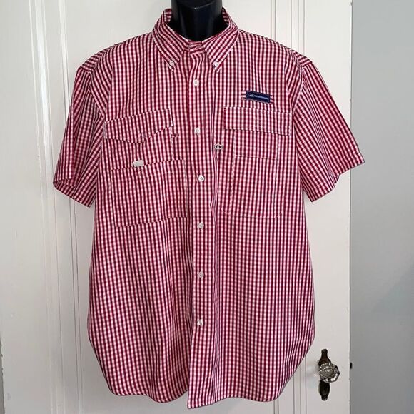 Turnrows red & white check vented short sleeve polyester/cotton shirt - Picture 1 of 7